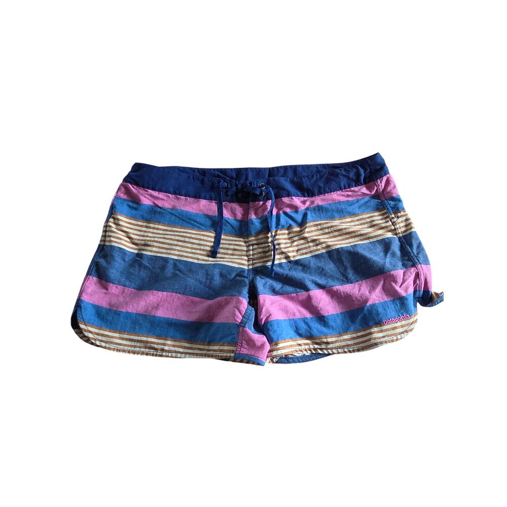 Patagonia Wavefarer Board Shorts Women's Size 12 Swim 5” Striped Blue Pink